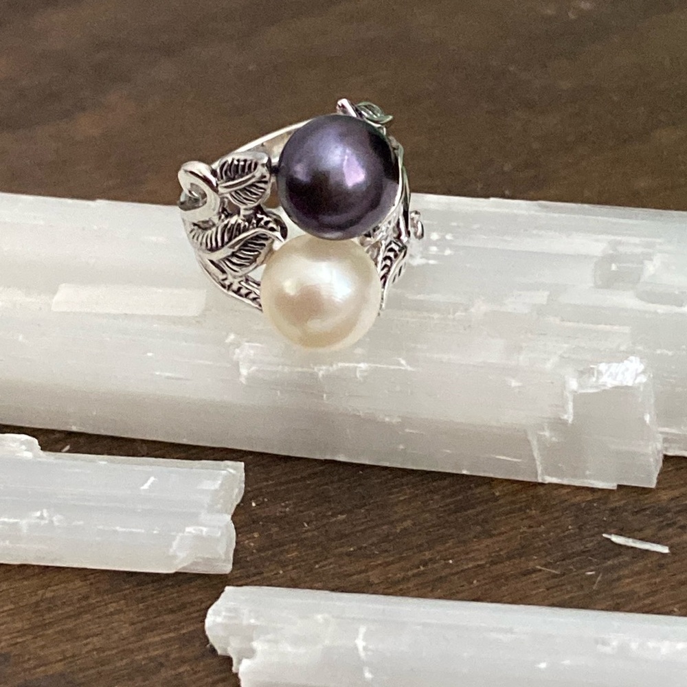 Black and White Pearl Sterling Silver Ring